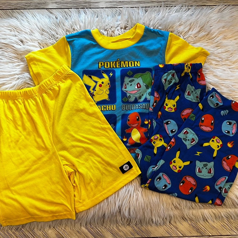 2 Pokemon Kids Pajamas Sets- Blue and Yellow/Black and Yellow